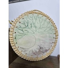 Atolye Okyanus El Yapımı Seramik & Rattan Hayat Ağacı Desenli Dekoratif Tabak / Duvar Süsü
