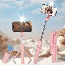Renkli Selfie Uzaktan Kumandalı 60CM Işıklı Tripod, Ayarlanabilir, Pembe