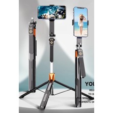 Bluetooth Kumandalı 185CM Tripod Selfie Çubuğu, Gopro Uyumlu, 360° Pan Kolu