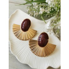 Halley Concept Kırmızı Mineli Gold Yelpaze Küpe