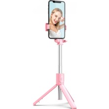 Pembe Katlanabilir Mini Tripod Bluetooth Kumandalı Selfie Çubuğu
