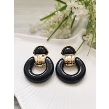 Halley Concept Gold Detaylı Vintage Siyah Halka Küpe