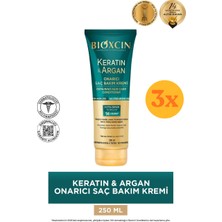 Bioxcin Keratin & Argan Onarıcı 250 ml Saç Kremi - 3 Adet (750 Ml) - Dezenfektan Hediyeli (%72 Alkol)