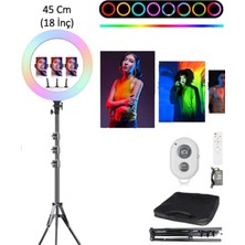 18 Inç Rgb Ring Light, 2m Tripod, Youtuber, Tiktoker, Makyaj, Selfie Işığı