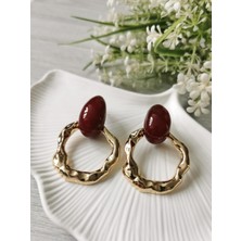 Halley Concept Bordo Damla Gold Halka Küpe