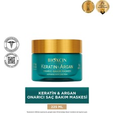 Bioxcin Keratin ve Argan Yağlı Onarıcı Saç Maskesi 225 ml - Dezenfektan Hediyeli (%72 Alkol)