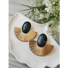 Halley Concept Gri Mineli Gold Yelpaze Küpe