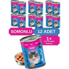 Hobi Maxicat Somonlu Yetişkin Kedi Konservesi 400 gr x 12 Adet - Omega Destekli, Tam ve Dengeli Mama