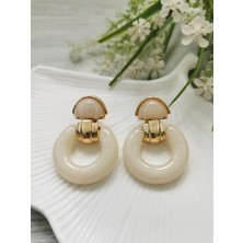 Halley Concept Gold Detaylı Vintage Ekru Halka Küpe
