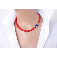 Sinem Şanlı Atelier Luna Mat Kırmızı Cam Boncuk Süryani Taşlı Ikili Kolye Seti Choker Uzun Kolye Kutulu