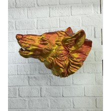 MK Beykoz Dekoratif Altın Gold Kurt Duvar Heykeli Asılabilir Hediyelik 25X19 cm