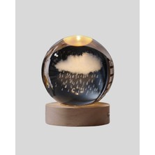 Tuba Toptaş 8 cm 3D Yağmur Bulutu Kristal Küre LED Gece Lambası Ahşap Standlı Tasarım Lamba