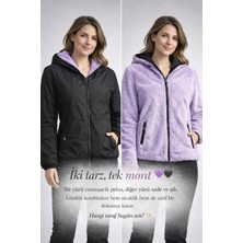 Çift Taraflı Kapüşonlu Kadın Mont (Peluş & Düz Yüzey)