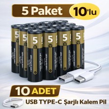 UltraTekno USB Type-C Şarjlı Aa Kalem Pil 1.5V – 5 Paket 10’lu (10 Adet) Lityum Pil