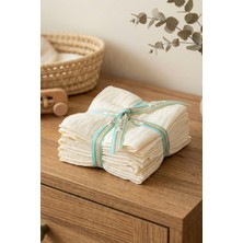 Hamur 8'li Bebek Ağız Mendil Seti 24X24 cm Pamuklu Müslin Bez  Ekru