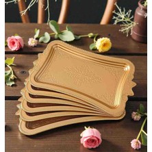 Asel Plast 6 Adet Altın Kurdale Kahve Sunumluk Tepsi Gold (Plastik)Kelebek