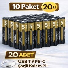 UltraTekno USB Type-C Şarjlı Aa Kalem Pil 1.5V – 10 Paket 20’li (20 Adet) Lityum Pil