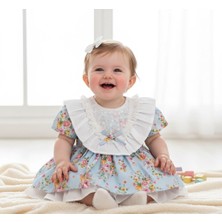 Bebeva Baby Kız Bebek %100 Pamuklu Fisto Yakalı Çiçek Desenli Kat Kat Kabarık Butik Elbise