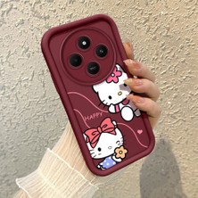 HONTINGA Xiaomi Redmi 14C 4g ile Uyumlu Kılıfı Düşüme Önleyici Basitlik Anti Düşme Kamera Korumali Hello Kitty Desen Bordo Yumuşak Silikon Telefon Kılıfı K2-7210