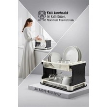 SHC4200 Mey Ithalat® 2 Katlı Rattan Dokulu Lüks Bulaşıklık - Kirli Beyaz & Acı Kahve Düzenleyici