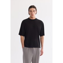 AVVA Erkek Siyah Bisiklet Yaka Rayon Oversize Fit T-Shirt B001050