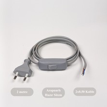 Retro Vitrini Dekoratif 2 Metre Aç-Kapa Arapuar Anahtarlı Fişli Hazır Lamba-Abajur Kablo Seti Gri Renk