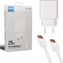 Zemira Weko WK-27878 NOTE10 Beyaz 25 Watt Şarj Başlık Adaptörü + Type-C To Type-C Kablo