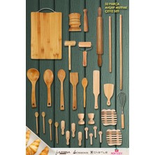 Montesev 32 Li Ahşap Ağaç Tahta Kaşık Oklava Merdane Mutfak Bıçak Silver Serisi Çeyiz Seti Set2