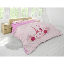 Sarel Pembe Paris Motifli 3D Çift Kişilik Nevresim Takımı