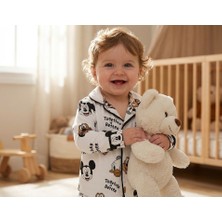 Bebeva Baby Erkek Bebek %100 Pamuklu Sevimli Hayvan Figür Desenli Düğmeli Pijama Takımı Tulum
