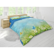 Sarel Mavi Kelebekli 3D Çift Kişilik Nevresim Takımı