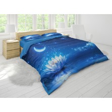 Sarel Mavi Ay Baskılı 3D Çift Kişilik Nevresim Takımı