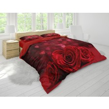Sarel Romantik Kırmızı Gül Motifli 3D Çift Kişilik Nevresim Takımı