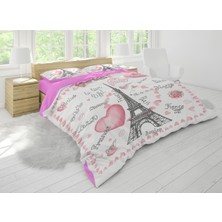 Sarel Pembe Paris Baskılı 3D Çift Kişilik Nevresim Takımı