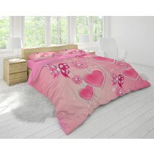 Sarel Pembe Kalp Motifli 3D Çift Kişilik Nevresim Takımı