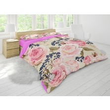 Sarel Beyaz Gül Baskılı 3D Çift Kişilik Nevresim Takımı