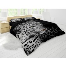 Sarel Beyaz Leopar Baskılı 3D Çift Kişilik Nevresim Takımı