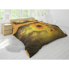 Sarel Sarı Papatya Baskılı 3D Çift Kişilik Nevresim Takımı