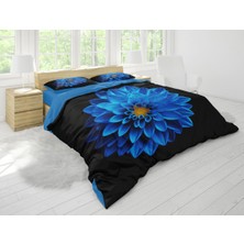 Sarel Mavi Renk Çiçek Baskılı 3D Çift Kişilik Nevresim Takımı