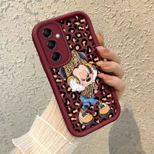 HONTINGA Samsung Galaxy M14 ile Uyumlu Kılıfı Düşüme Önleyici Basitlik Anti Düşme Kamera Korumali Mickey Minnie Desen Bordo Yumuşak Silikon Telefon Kılıfı K2-7208