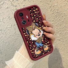 HONTINGA Xiaomi Mi 11T Pro ile Uyumlu Kılıfı Düşüme Önleyici Basitlik Anti Düşme Kamera Korumali Mickey Minnie Desen Bordo Yumuşak Silikon Telefon Kılıfı K2-7208