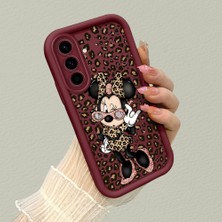 HONTINGA Samsung Galaxy A56 ile Uyumlu Kılıfı Düşüme Önleyici Basitlik Anti Düşme Kamera Korumali Mickey Minnie Desen Bordo Yumuşak Silikon Telefon Kılıfı K2-7208