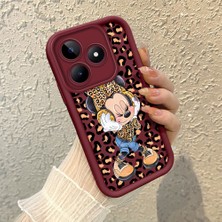 HONTINGA Realme C53 ile Uyumlu Kılıfı Düşüme Önleyici Basitlik Anti Düşme Kamera Korumali Mickey Minnie Desen Bordo Yumuşak Silikon Telefon Kılıfı K2-7208