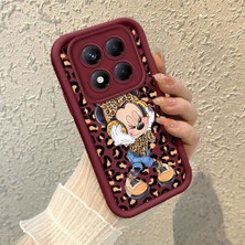 HONTINGA Xiaomi Redmi Note 14 Pro ile Uyumlu Kılıfı Düşüme Önleyici Basitlik Anti Düşme Kamera Korumali Mickey Minnie Desen Bordo Yumuşak Silikon Telefon Kılıfı K2-7208
