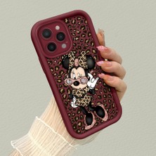 HONTINGA iPhone 14 Pro Max ile Uyumlu Kılıfı Düşüme Önleyici Basitlik Anti Düşme Kamera Korumali Mickey Minnie Desen Bordo Yumuşak Silikon Telefon Kılıfı K2-7208