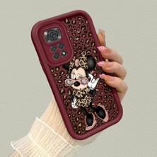 HONTINGA Xiaomi Redmi Note 11 ile Uyumlu Kılıfı Düşüme Önleyici Basitlik Anti Düşme Kamera Korumali Mickey Minnie Desen Bordo Yumuşak Silikon Telefon Kılıfı K2-7208
