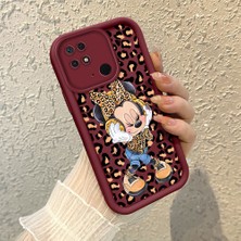 HONTINGA Xiaomi Redmi 10C ile Uyumlu Kılıfı Düşüme Önleyici Basitlik Anti Düşme Kamera Korumali Mickey Minnie Desen Bordo Yumuşak Silikon Telefon Kılıfı K2-7208