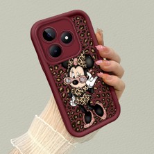 HONTINGA Realme Note 50 ile Uyumlu Kılıfı Düşüme Önleyici Basitlik Anti Düşme Kamera Korumali Mickey Minnie Desen Bordo Yumuşak Silikon Telefon Kılıfı K2-7208