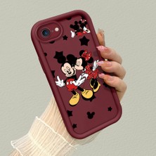 HONTINGA iPhone 8 ile Uyumlu Kılıfı Düşüme Önleyici Basitlik Anti Düşme Kamera Korumali Mickey Minnie Desen Bordo Yumuşak Silikon Telefon Kılıfı K2-7209