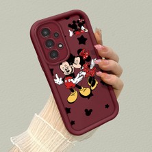 HONTINGA Samsung Galaxy A13 ile Uyumlu Kılıfı Düşüme Önleyici Basitlik Anti Düşme Kamera Korumali Mickey Minnie Desen Bordo Yumuşak Silikon Telefon Kılıfı K2-7209